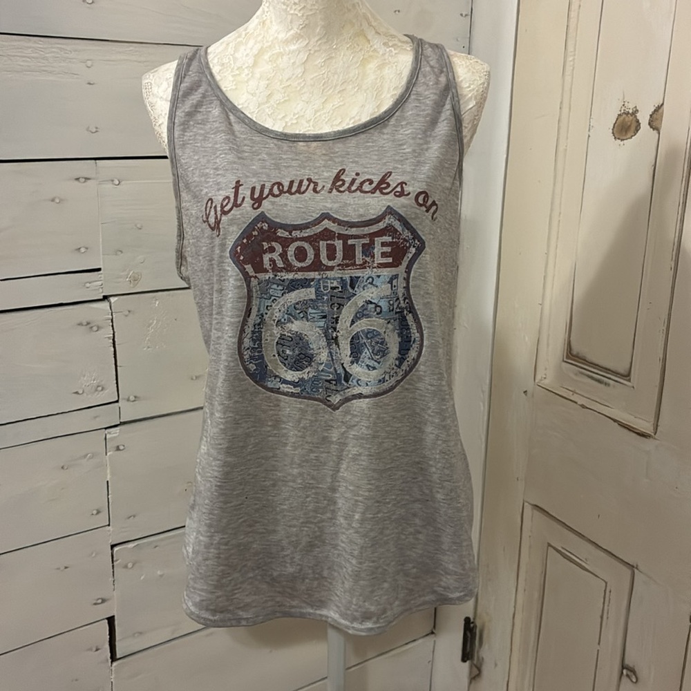 Womens Size M Razor Back Gray T-Shirt Tank Top Sleeveless Route 66